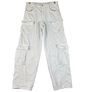 Zara White Denim Cargo Pants Womens 4 Baggy Skater Jeans Barrel Leg Punk Y2K